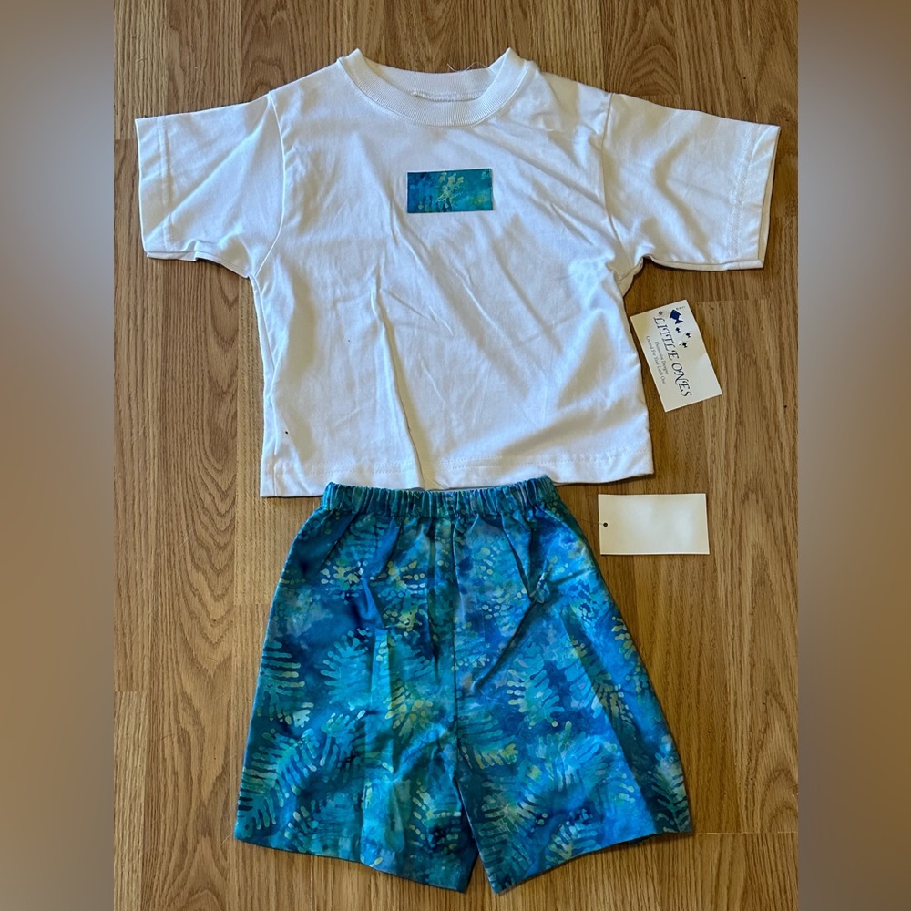 Little Ones Beach Set - White tee w/ stitched Sea Anemone Logo & Shorts -Size 2T